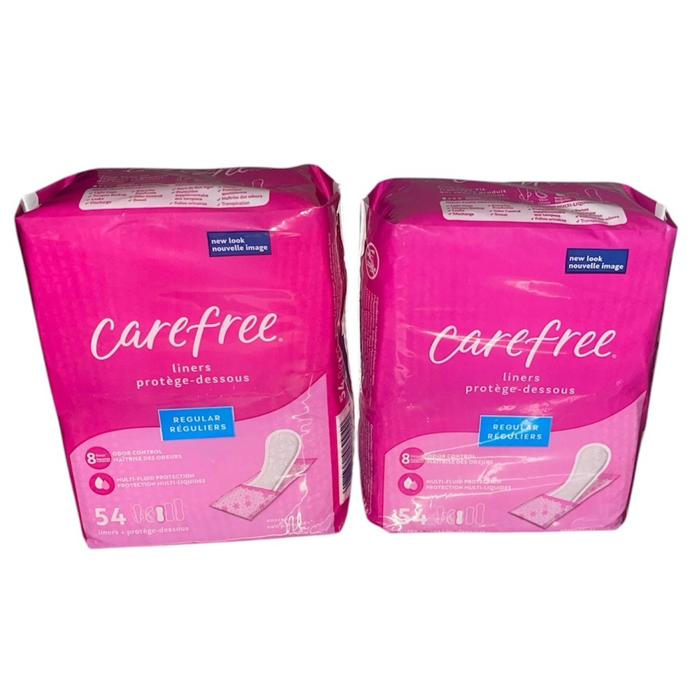 2 Pack Carefree Regular Liners 54 Ct Each, Unscented Odor Protection New